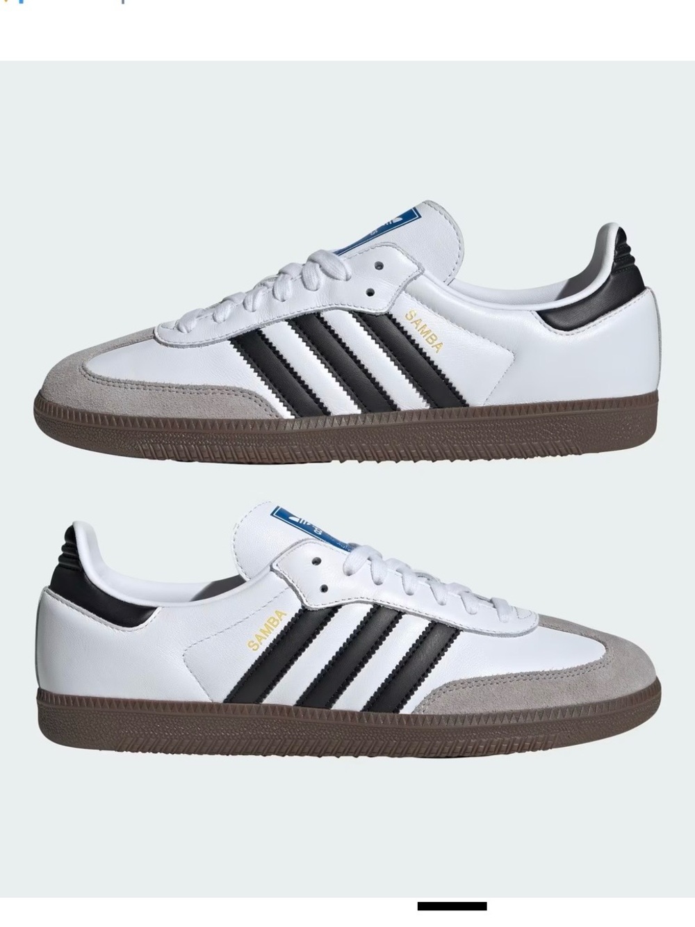 adidas Samba Sneakers in White, Black & Grey with Brown Sole